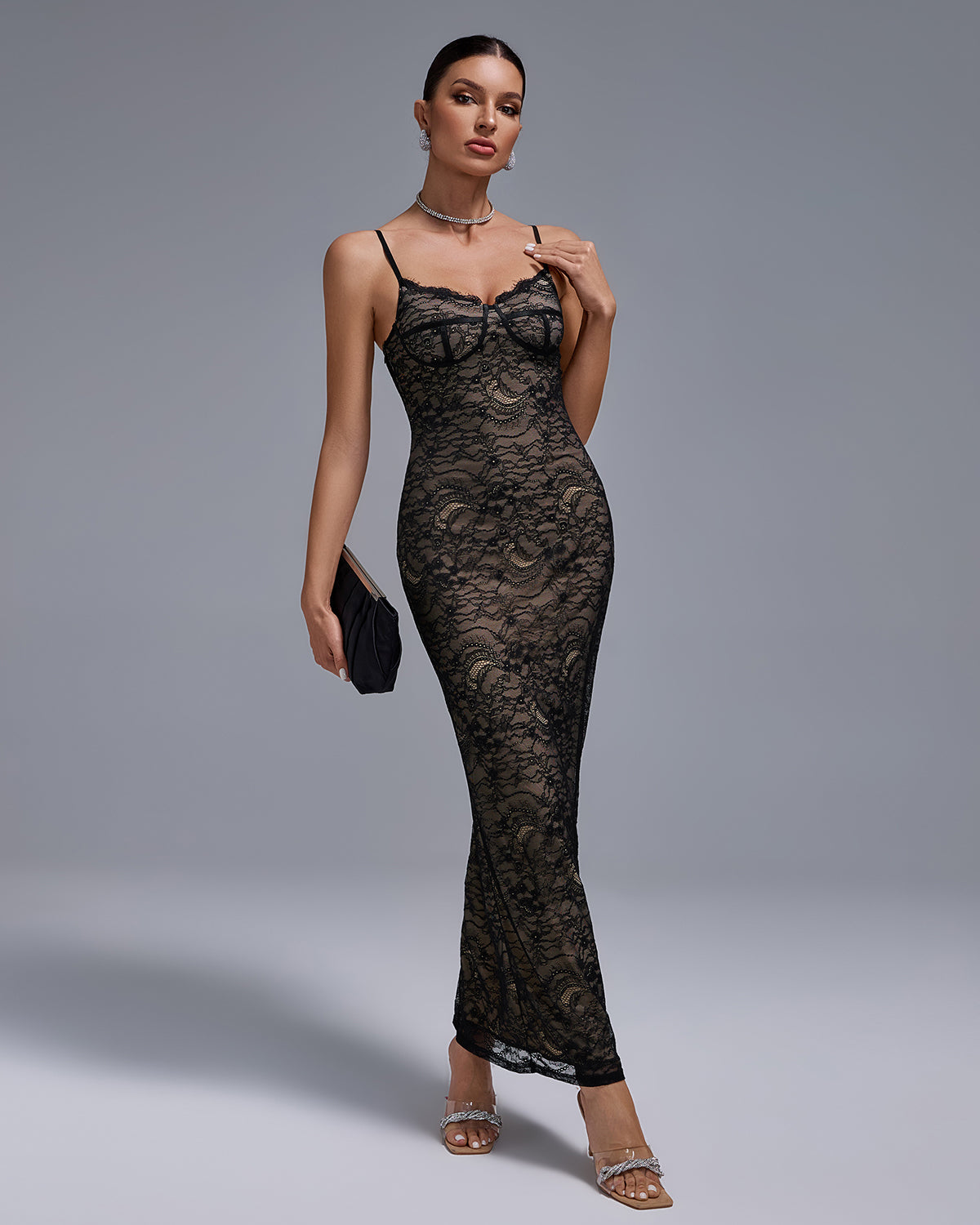 Black Lace Fully Lined Maxi Dress Black Lace Fully Lined Maxi Dress