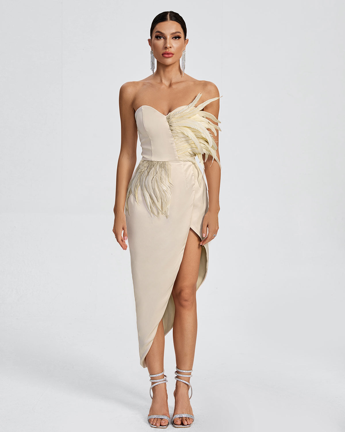 Asymmetrical Feather Midi Dress FP23229 | Wolddress wolddress Asymmetrical Feather Midi Dress FP23229 | Wolddress wolddress