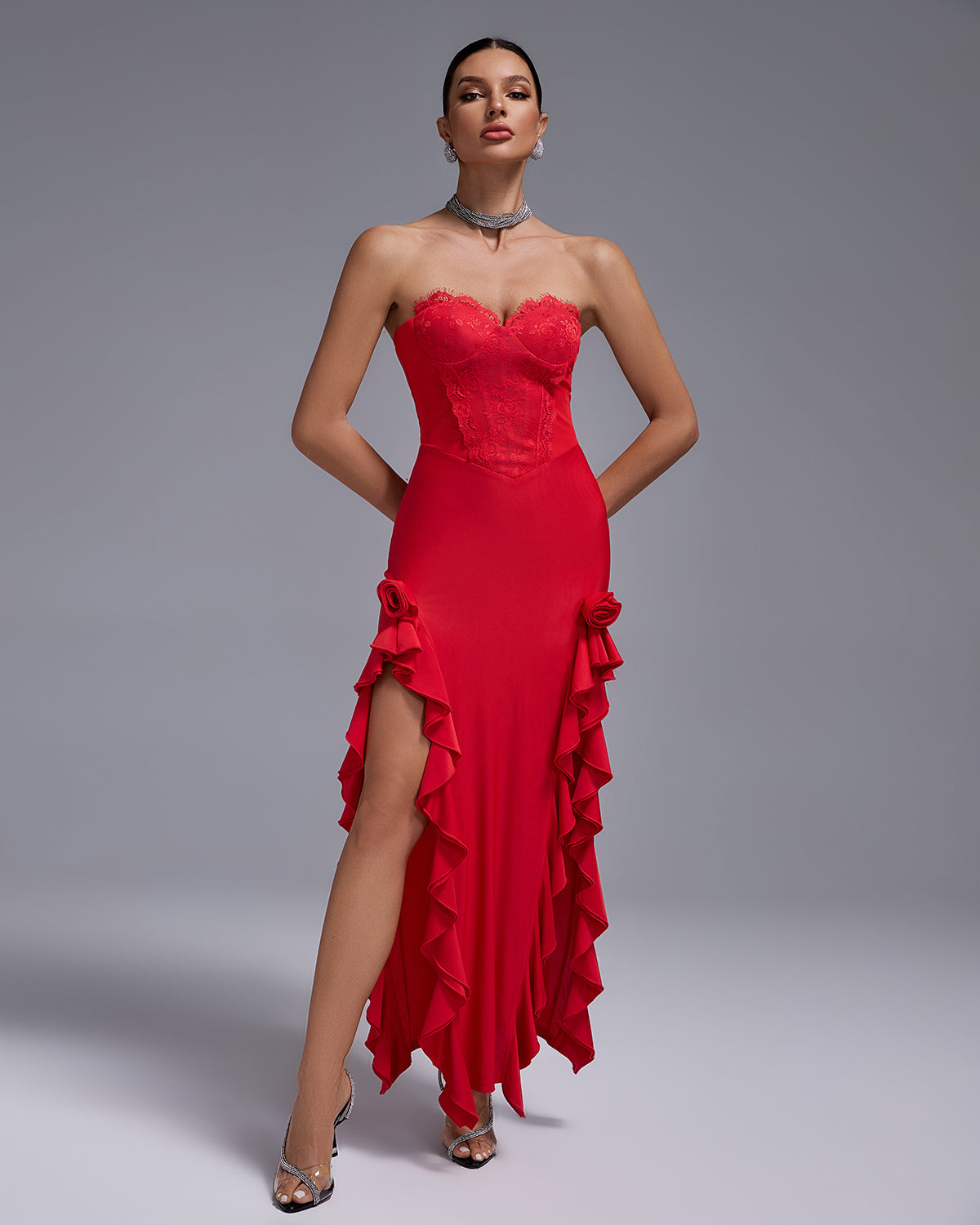 bustier top maxi dress A Line Satin Bustier Maxi Dress