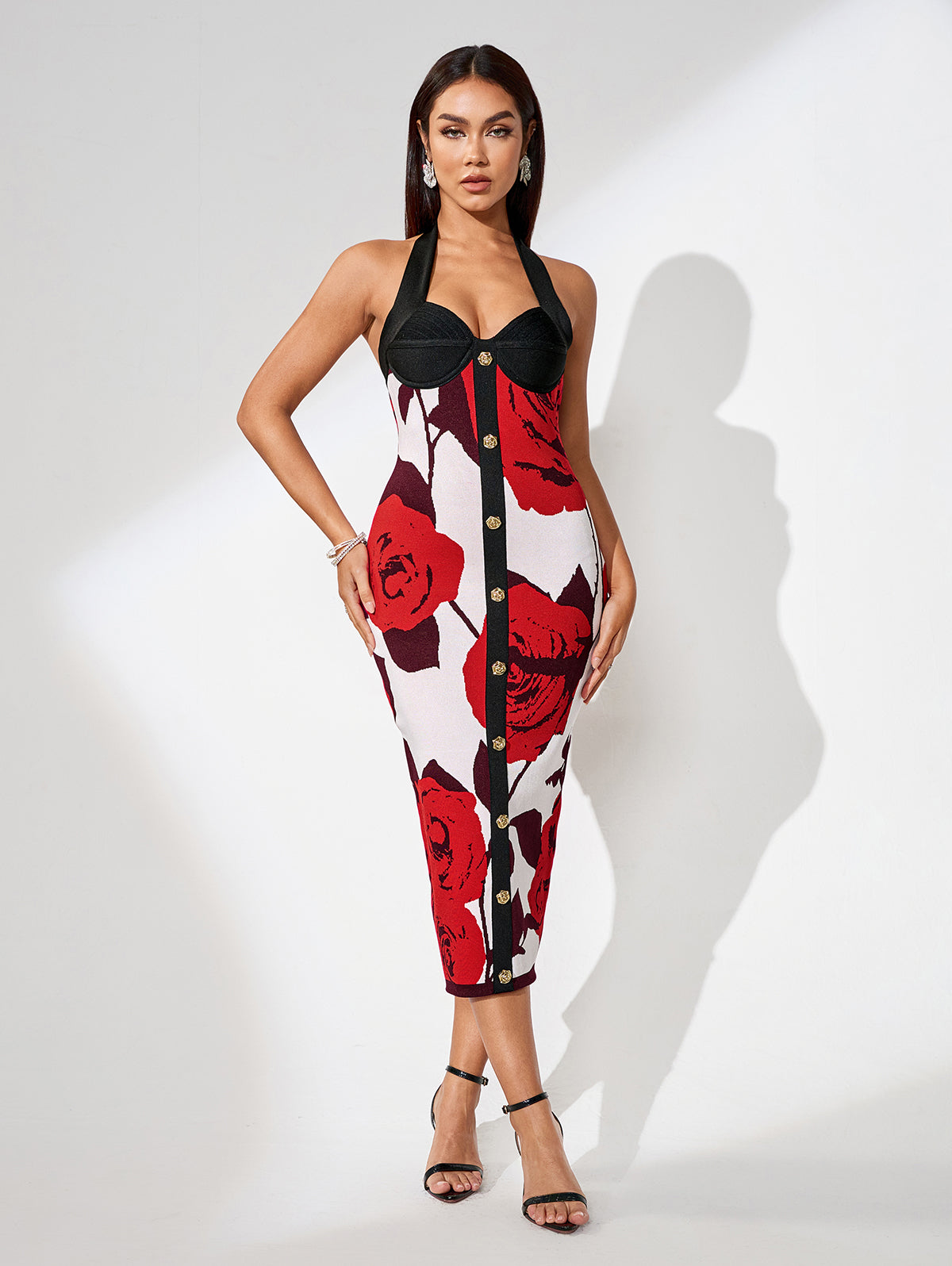KALA Button Front Floral Bandage Dress M KALA Button Front Floral Bandage Dress M