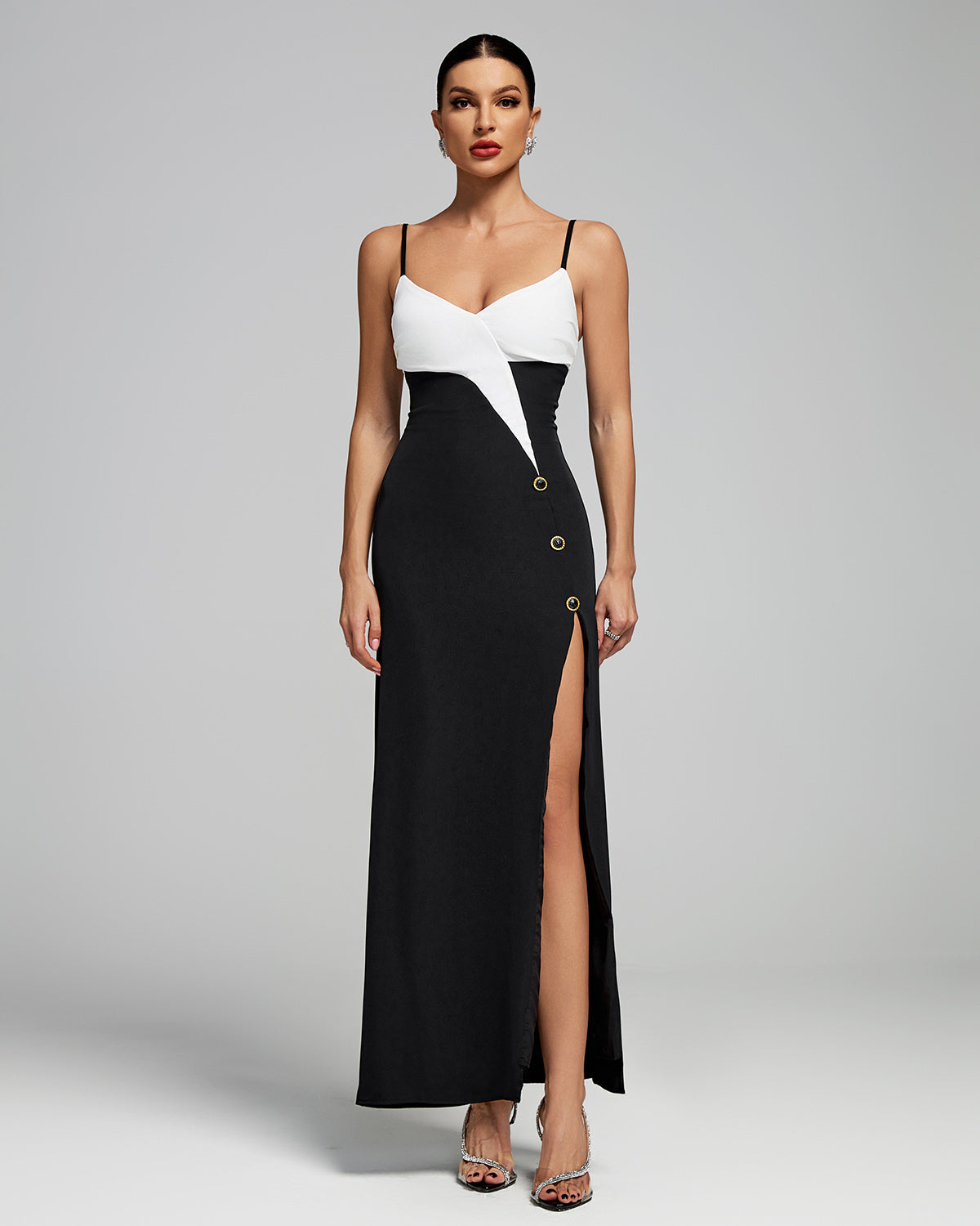 Women' Two-tone Strap High Slit Long Dress by Wolddress Wedding Guest Women' Two-tone Strap High Slit Long Dress by Wolddress Wedding Guest