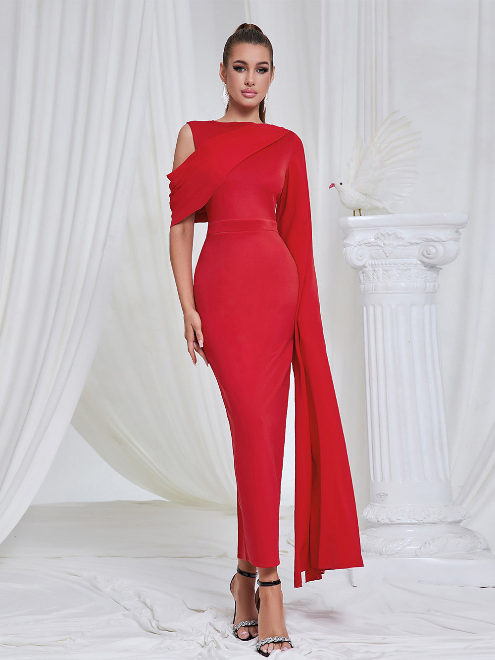 exaggerated sleeve maxi dress ASOS Design - Funnel Neck Satin Maxi Dress - Women - Polyester - 10 US