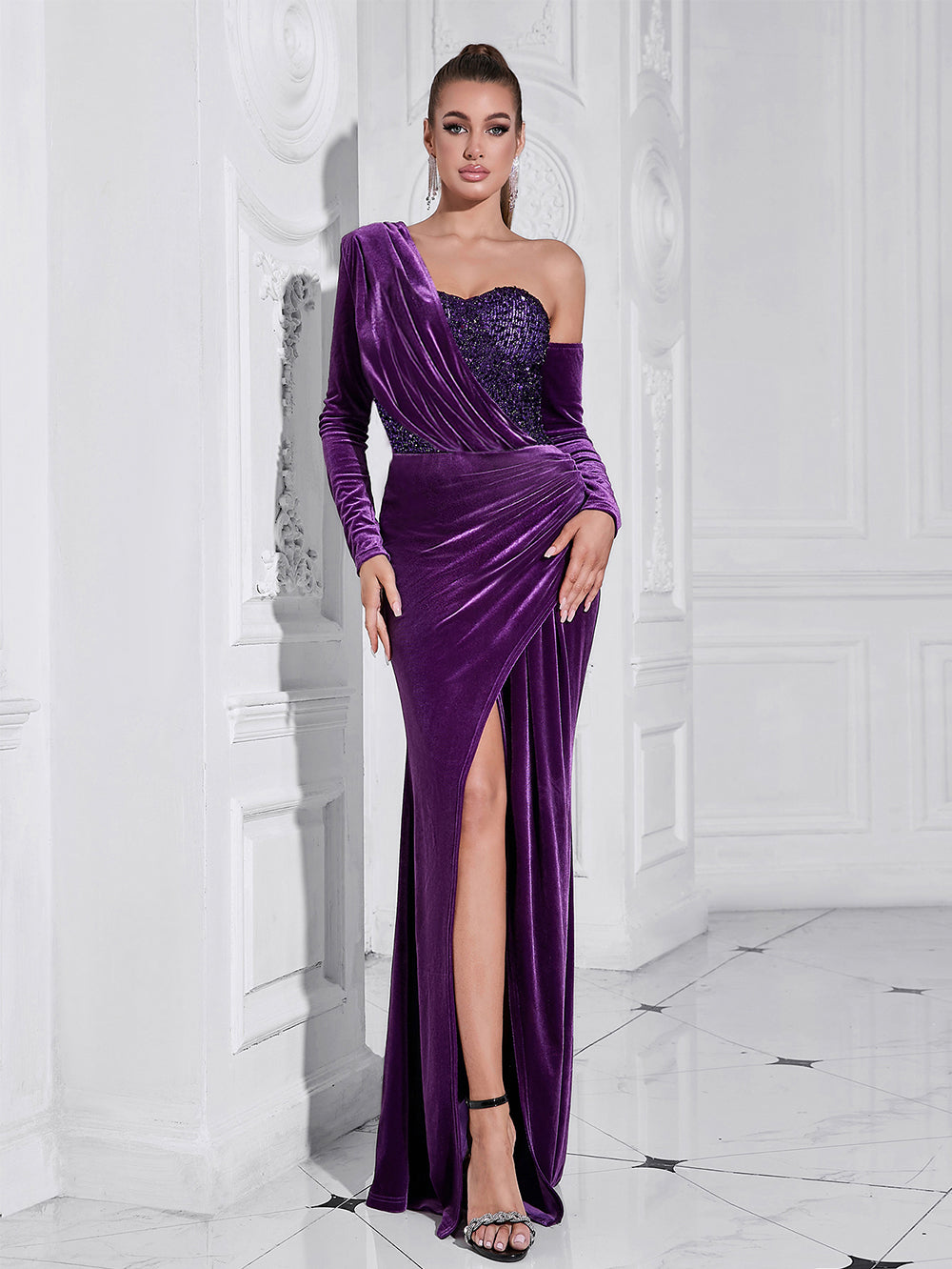 One Shoulder Long Sleeve Asymmetrical Maxi Bodycon Dress HB10226 One Shoulder Long Sleeve Asymmetrical Maxi Bodycon Dress HB10226