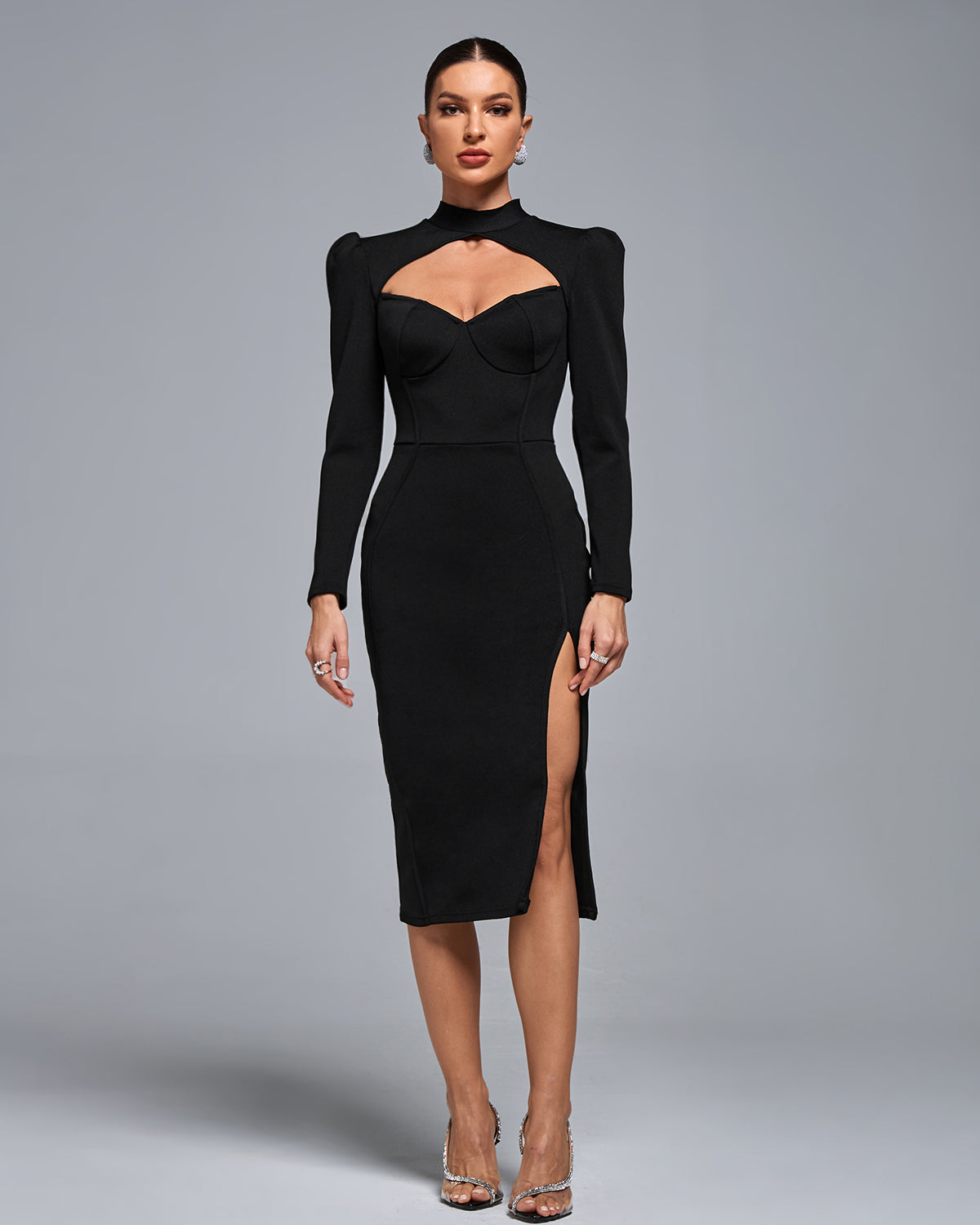 Women' Cutout Split Thigh Bandage Midi Dress by Wolddress Date Night Women' Cutout Split Thigh Bandage Midi Dress by Wolddress Date Night