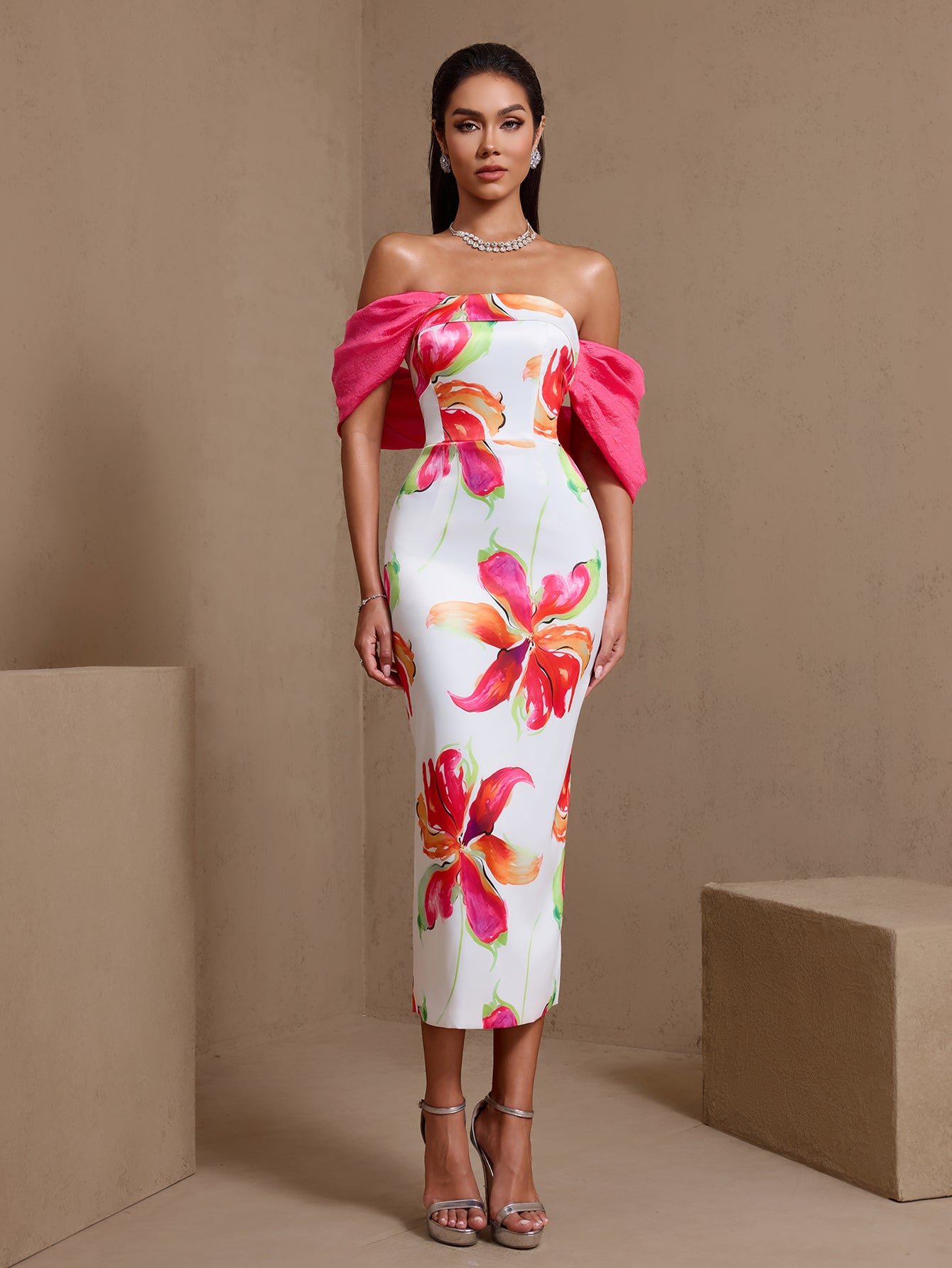 matte jersey off shoulder maxi dress in ivory helsa Dalia Off Shoulder Satin Maxi Dress - Lemon