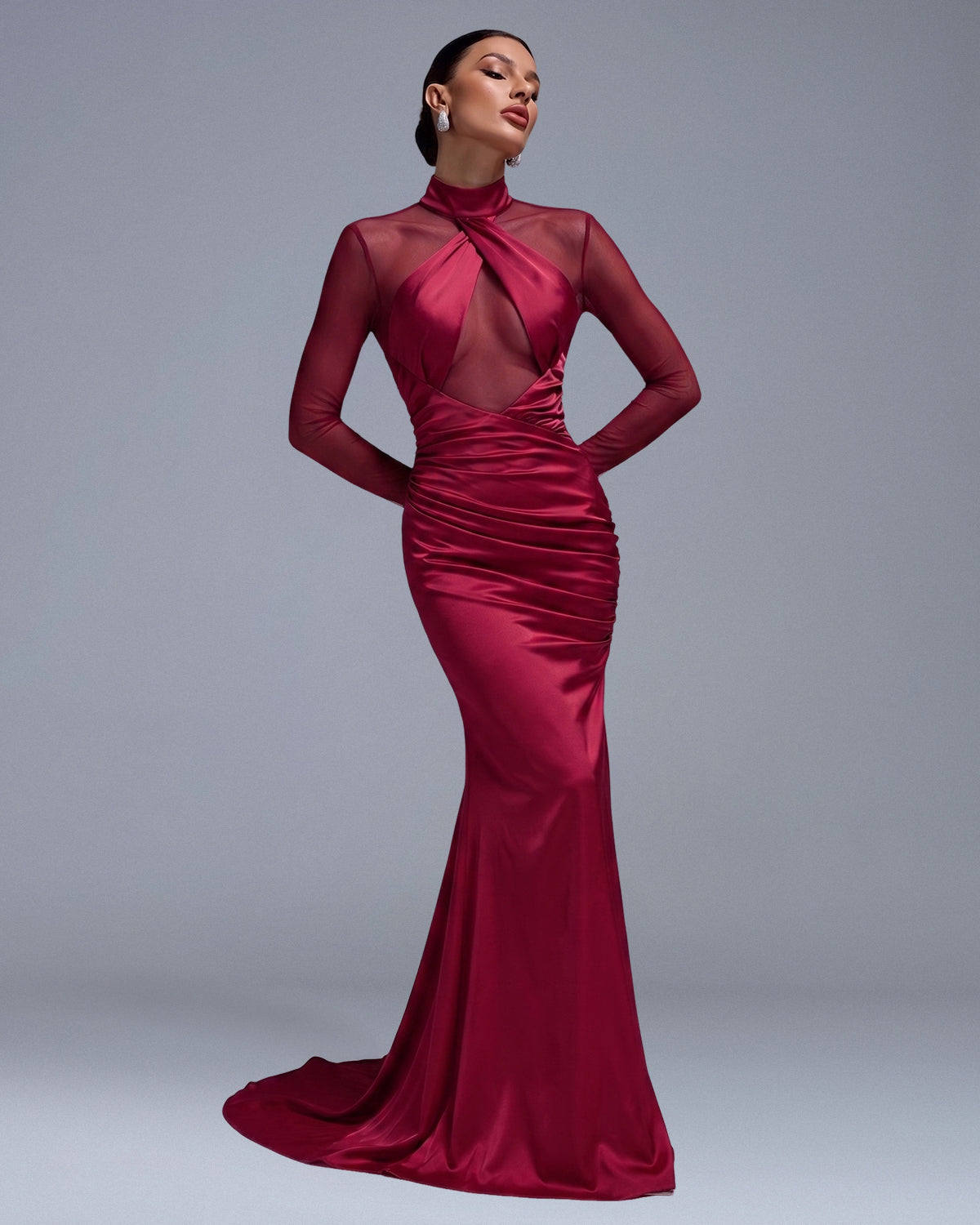 red mesh mermaid dress Red Lace Top w/ Beading and Mesh Mermaid Style Gown, Size M