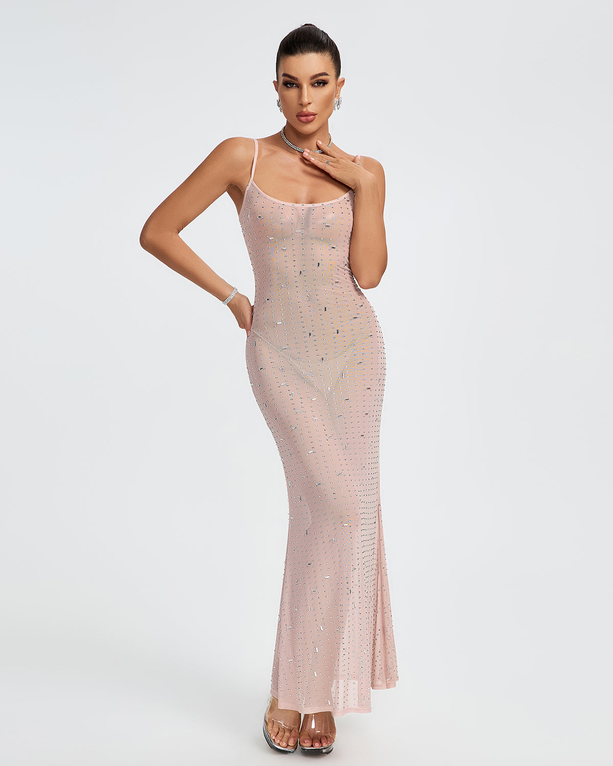 Crystal Embellished See-through Maxi Dress KLYF1025 | Wolddress wolddress Crystal Embellished See-through Maxi Dress KLYF1025 | Wolddress wolddress
