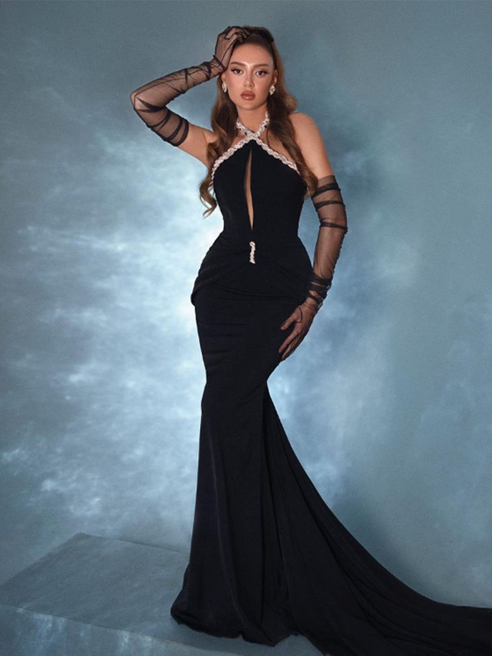 Halter Sleeveless Braided Rhinestone Maxi Dress KLYF12690 Halter Sleeveless Braided Rhinestone Maxi Dress KLYF12690