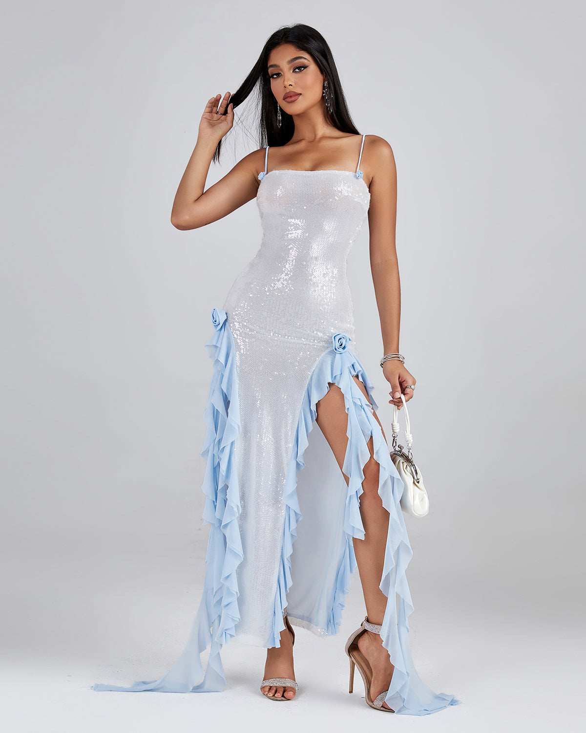 Blue Ruffle Detail Sequin Maxi Dress KLYF903 | Wolddress wolddress Blue Ruffle Detail Sequin Maxi Dress KLYF903 | Wolddress wolddress