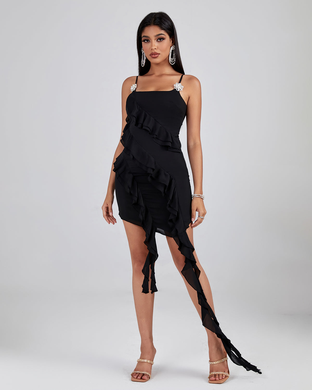 Asymmetric Ruffled Mini Dress by Wolddress Date Night Asymmetric Ruffled Mini Dress by Wolddress Date Night