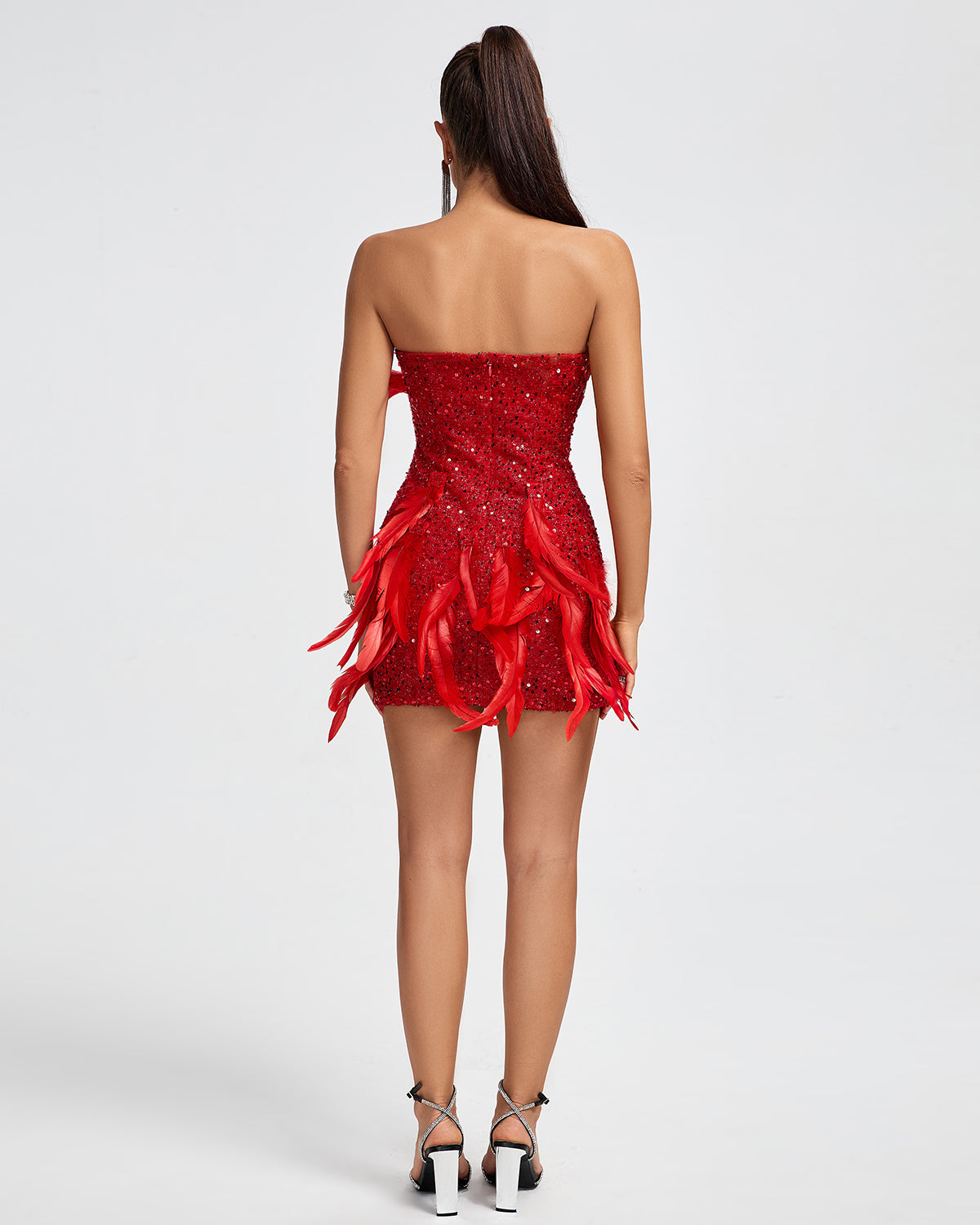 Open Back Feather Sequined Mini Dress