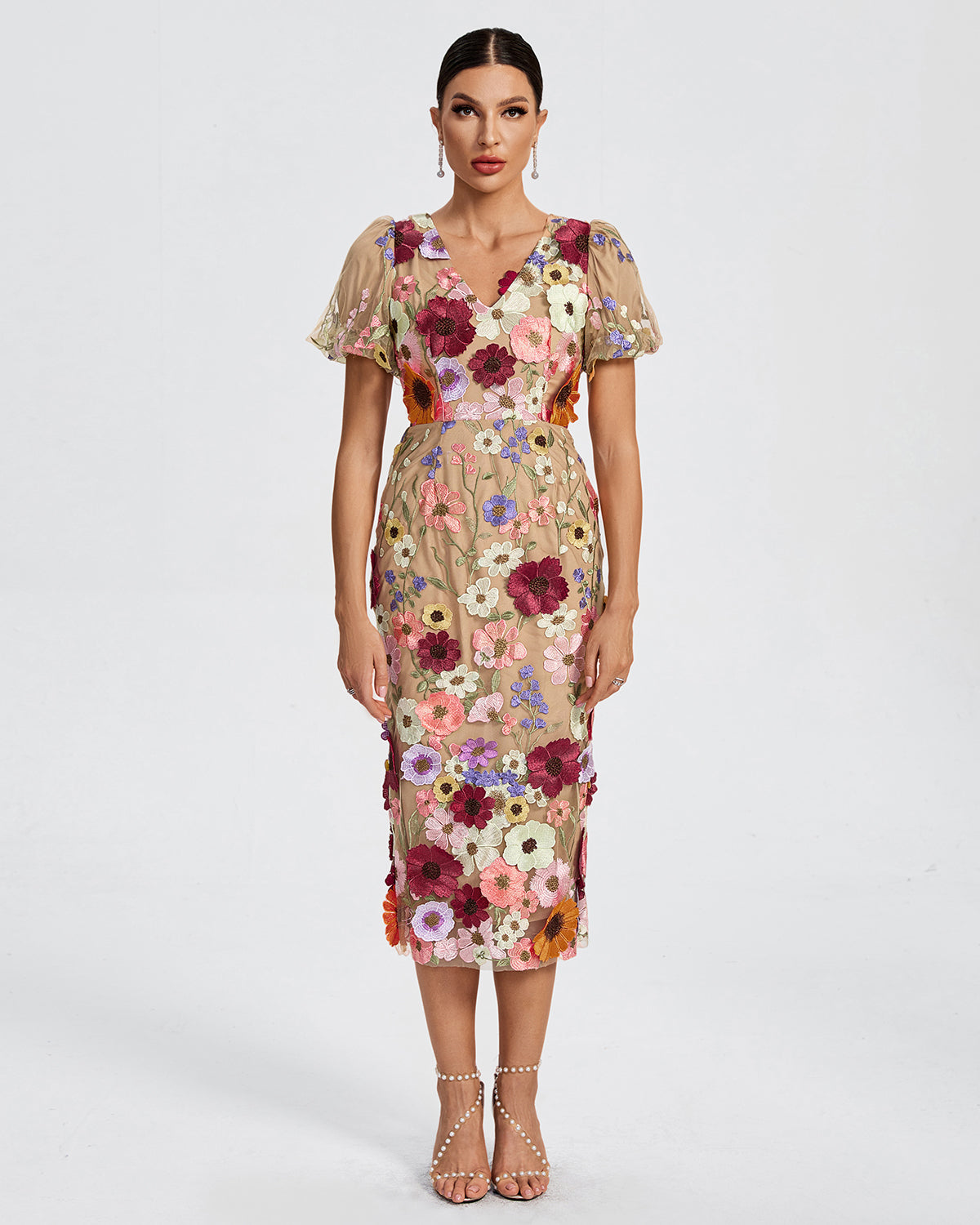 3d floral midi dress Maraya V-Neck 3D Floral Midi Dress by Wolddress Birthday Party