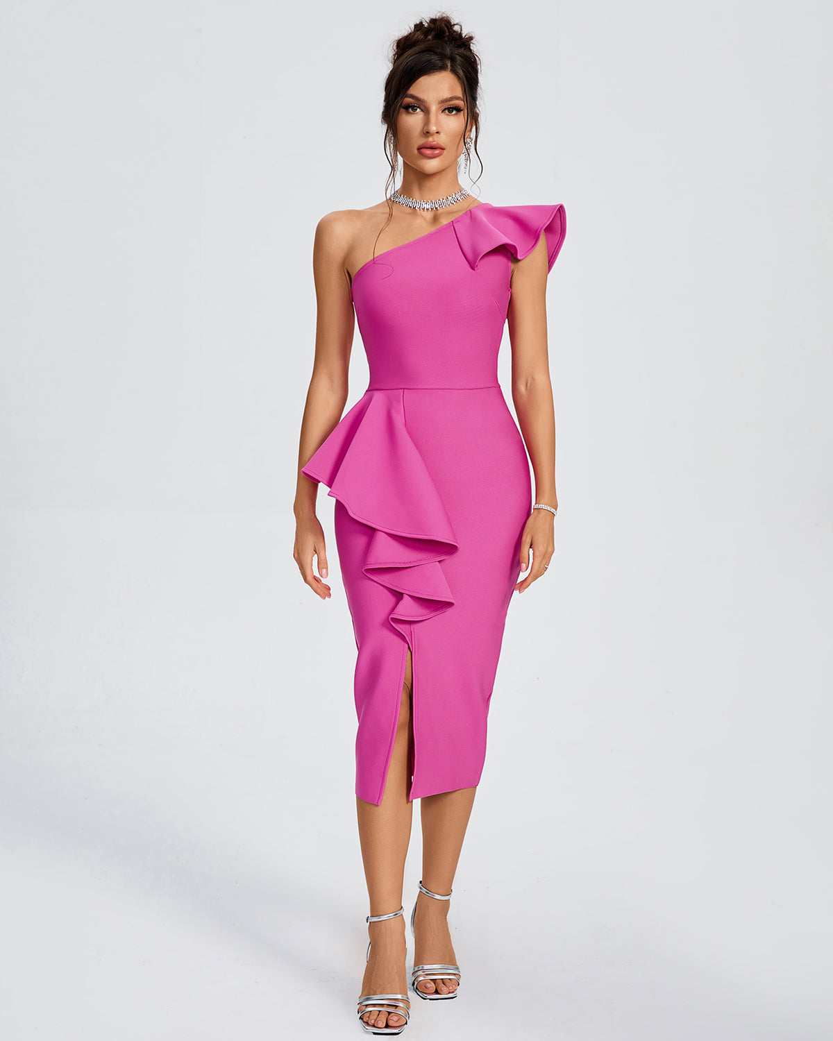 pink one shoulder bandage dress Izzy One Shoulder Pink Party Bandage Dress