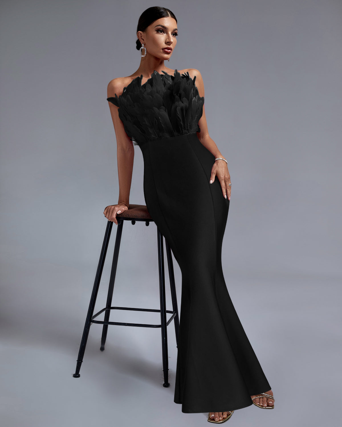 maxi bandage dress Saslim Romantic Contour One Shoulder Crystal Bandage Maxi Dress