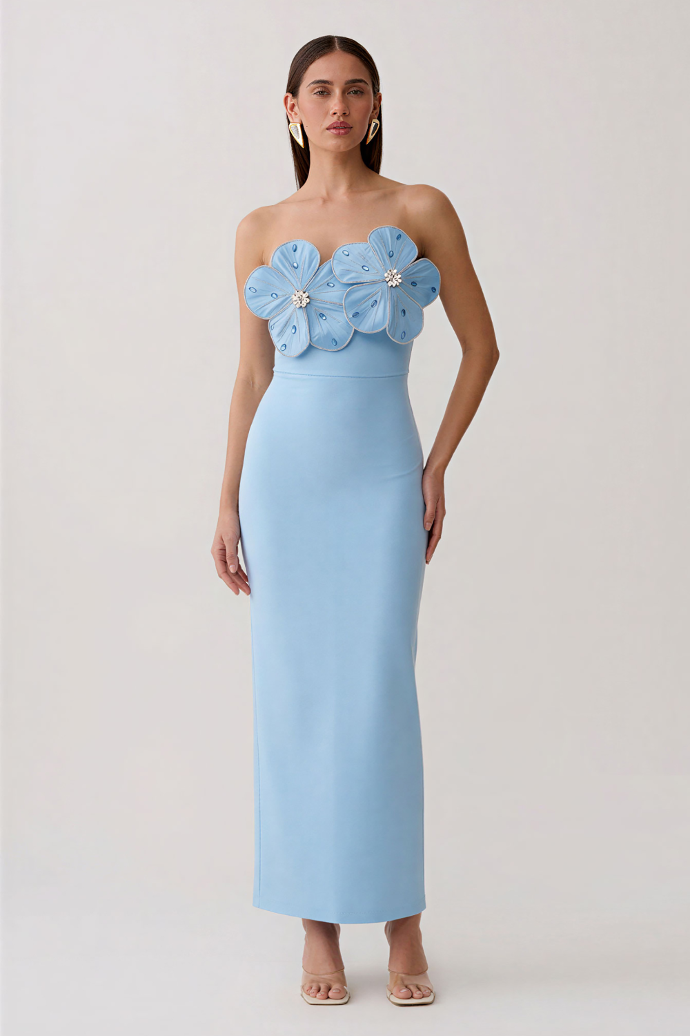 Huge 3D Flower Crystal Strapless Bandage Dress
