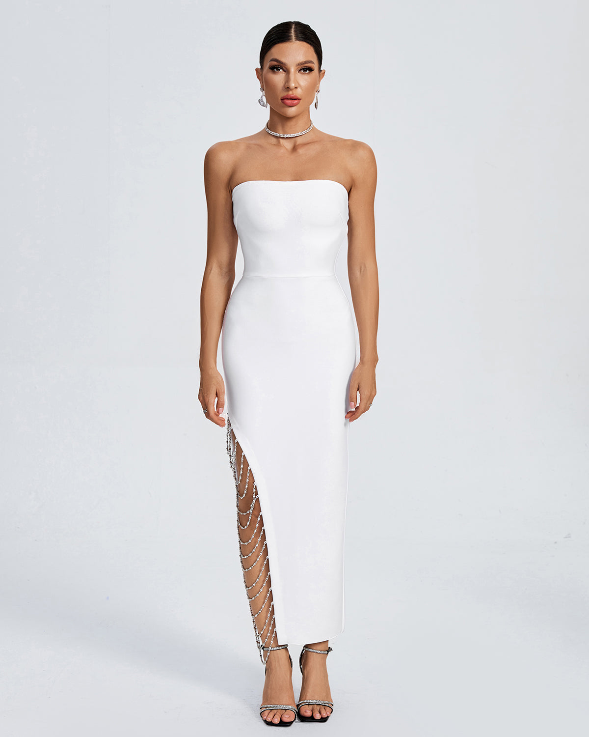 Women Strapless Drill Chain Midi Bandage Dress by Wolddress Birthday Party Women Strapless Drill Chain Midi Bandage Dress by Wolddress Birthday Party