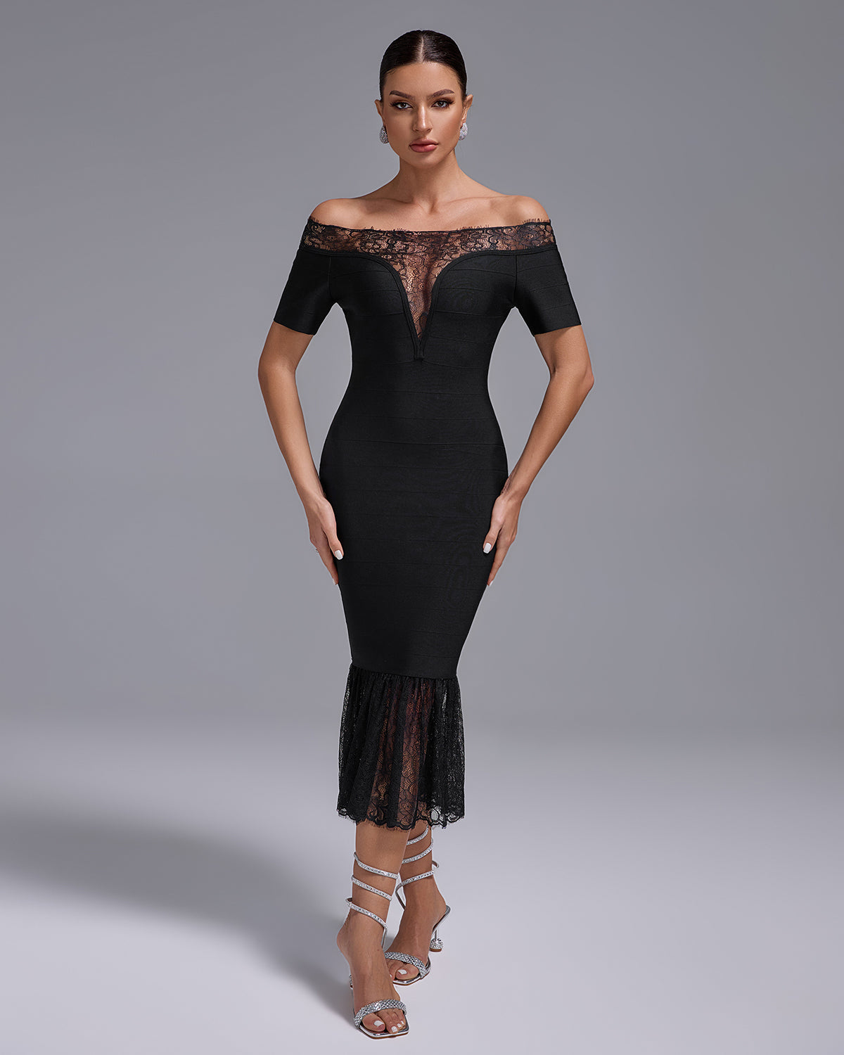 Off Shoulder Bandage Midi Lace Dress PK23482 | Wolddress wolddress Off Shoulder Bandage Midi Lace Dress PK23482 | Wolddress wolddress