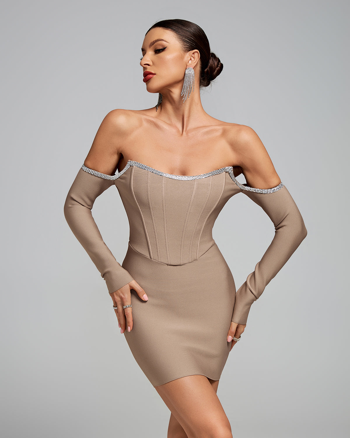 corset bondage dress Reina Feather Corset Bandage Midi Dress - Black
