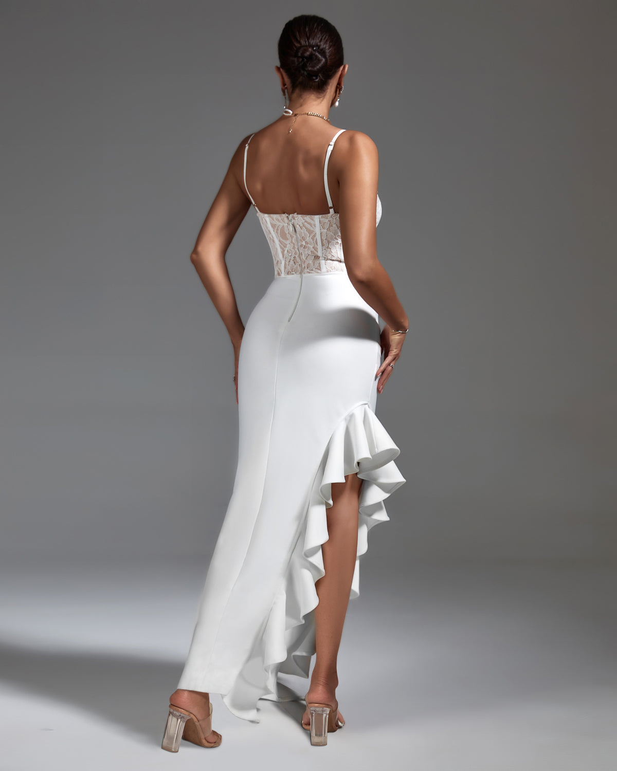 White Lace Corset & Ruffled Bandage Dress
