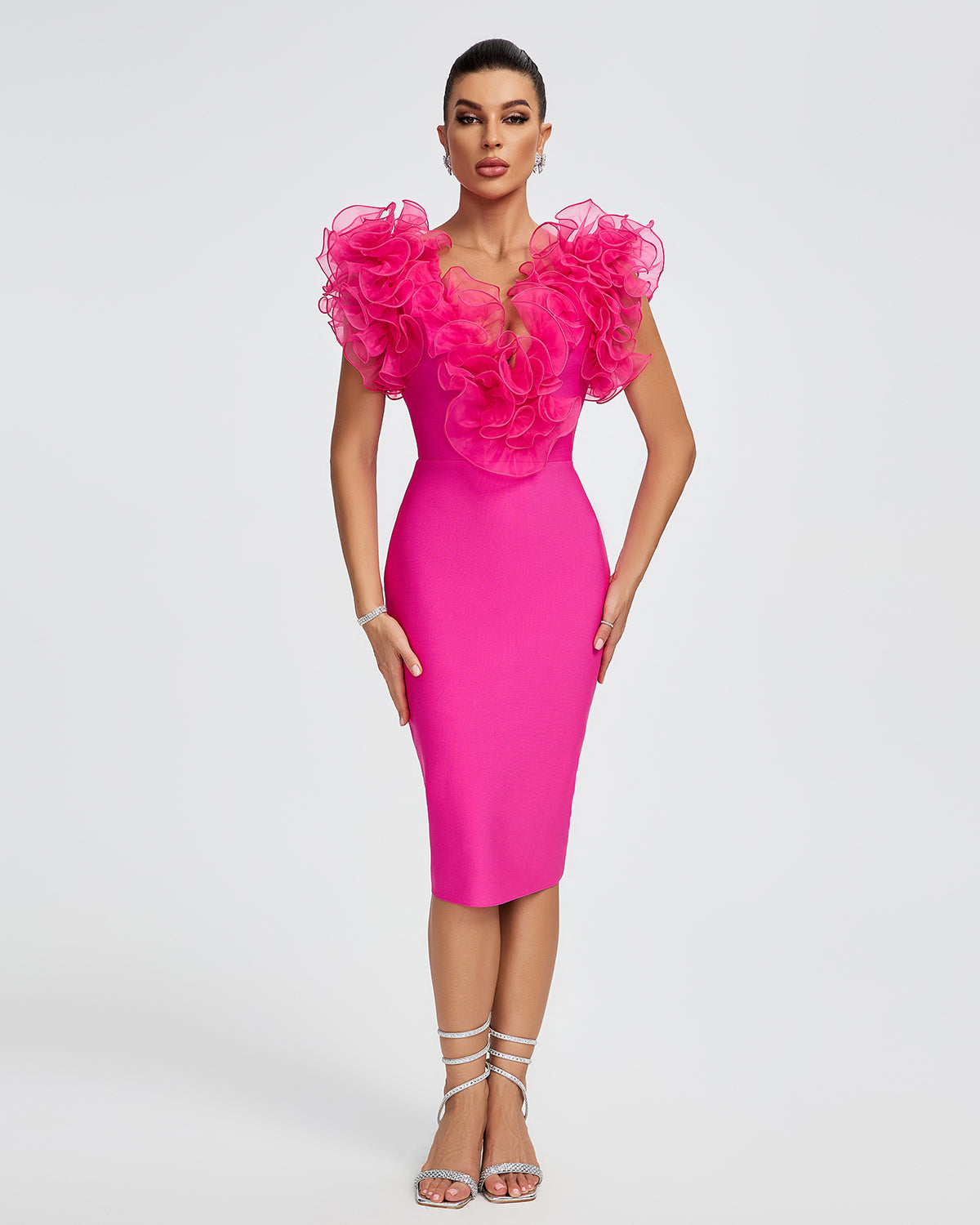 rose pink bandage dress Halterneck Mini Dress In Light Pink Bandage | EGO US