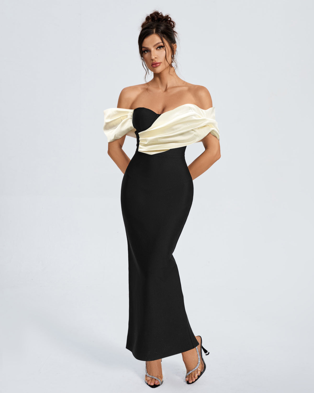 SARAYU Elegant Off Shoulder Bandage Maxi Dress L SARAYU Elegant Off Shoulder Bandage Maxi Dress L