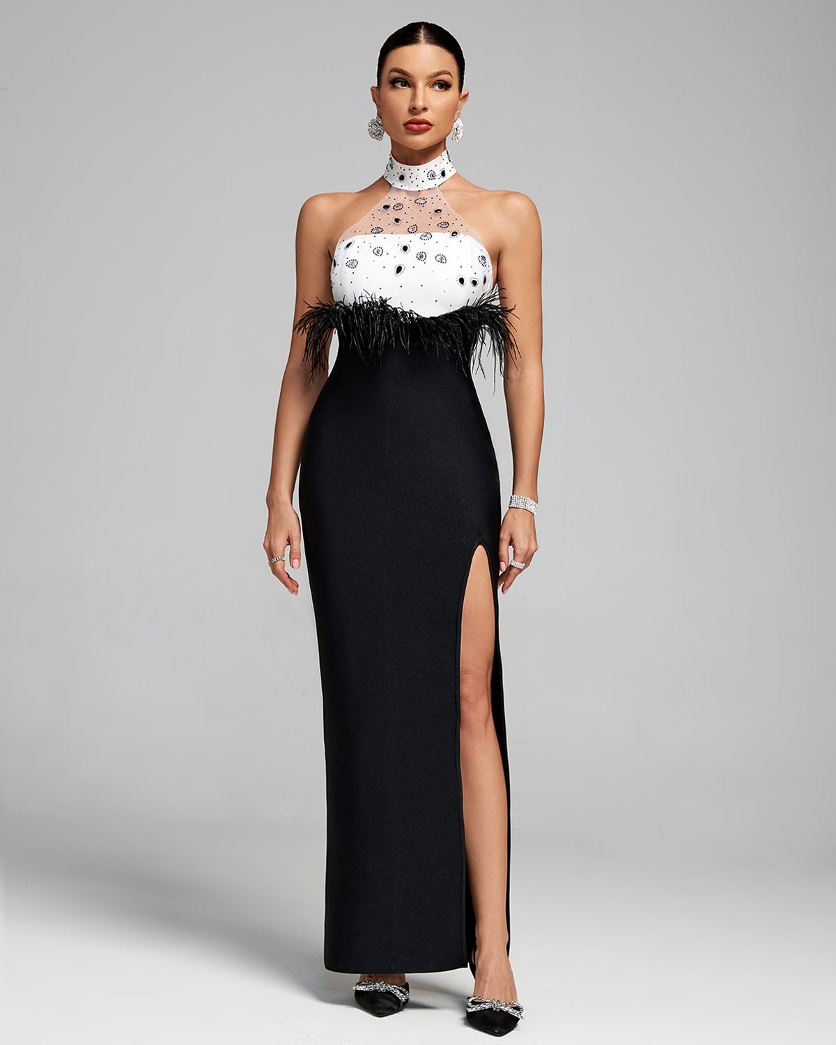Mother's Day Dinner | Wolddress Women's Halter Neck Feather Design Bandage Maxi Dress Mother's Day Dinner | Wolddress Women's Halter Neck Feather Design Bandage Maxi Dress