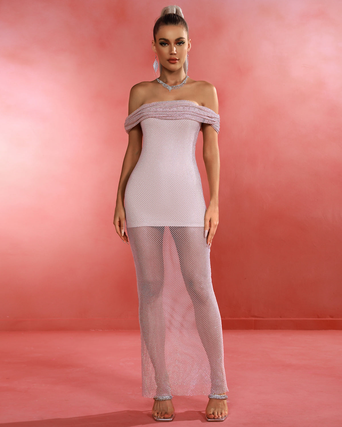 Tan Rhinestone Fishnet Maxi Dress ZNSBA980 Tan Rhinestone Fishnet Maxi Dress ZNSBA980