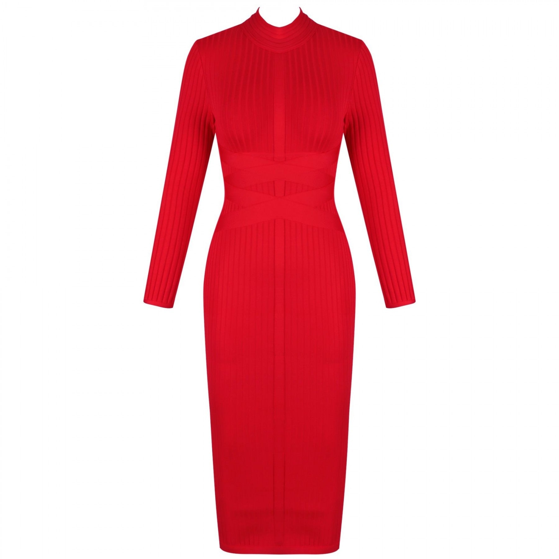 Round Neck Long Sleeve Striped Over Knee Bandage Dress PF1201 16 in wolddress