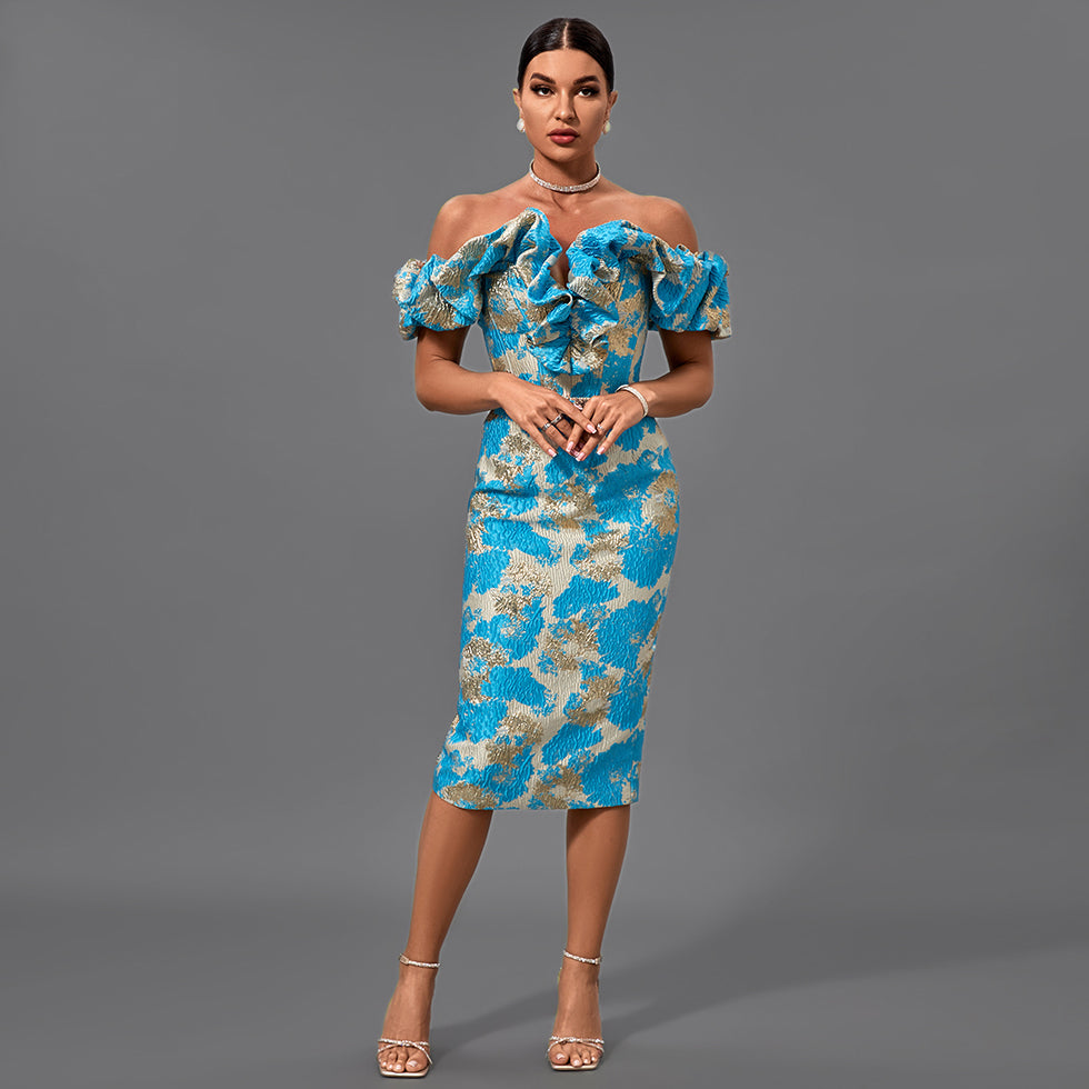 Off Shoulder Pleated Midi Bodycon Dress by Wolddress Date Night