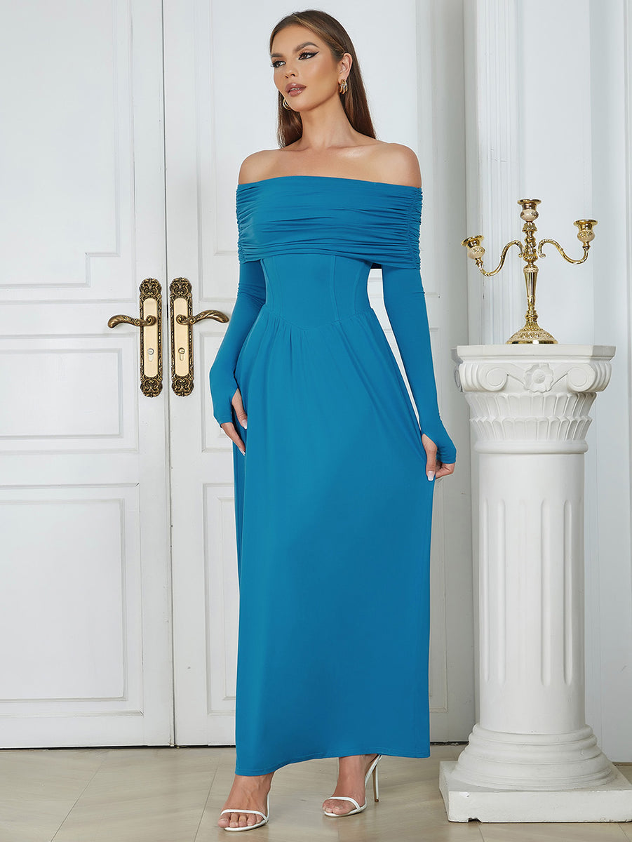 Short Sleeve With Gloves Plain Maxi Bodycon Dress HB0336