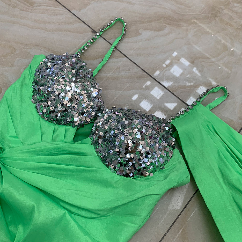 Short Sleeve Sequins Frill Mini Bodycon Dress HT2999 Wolddress