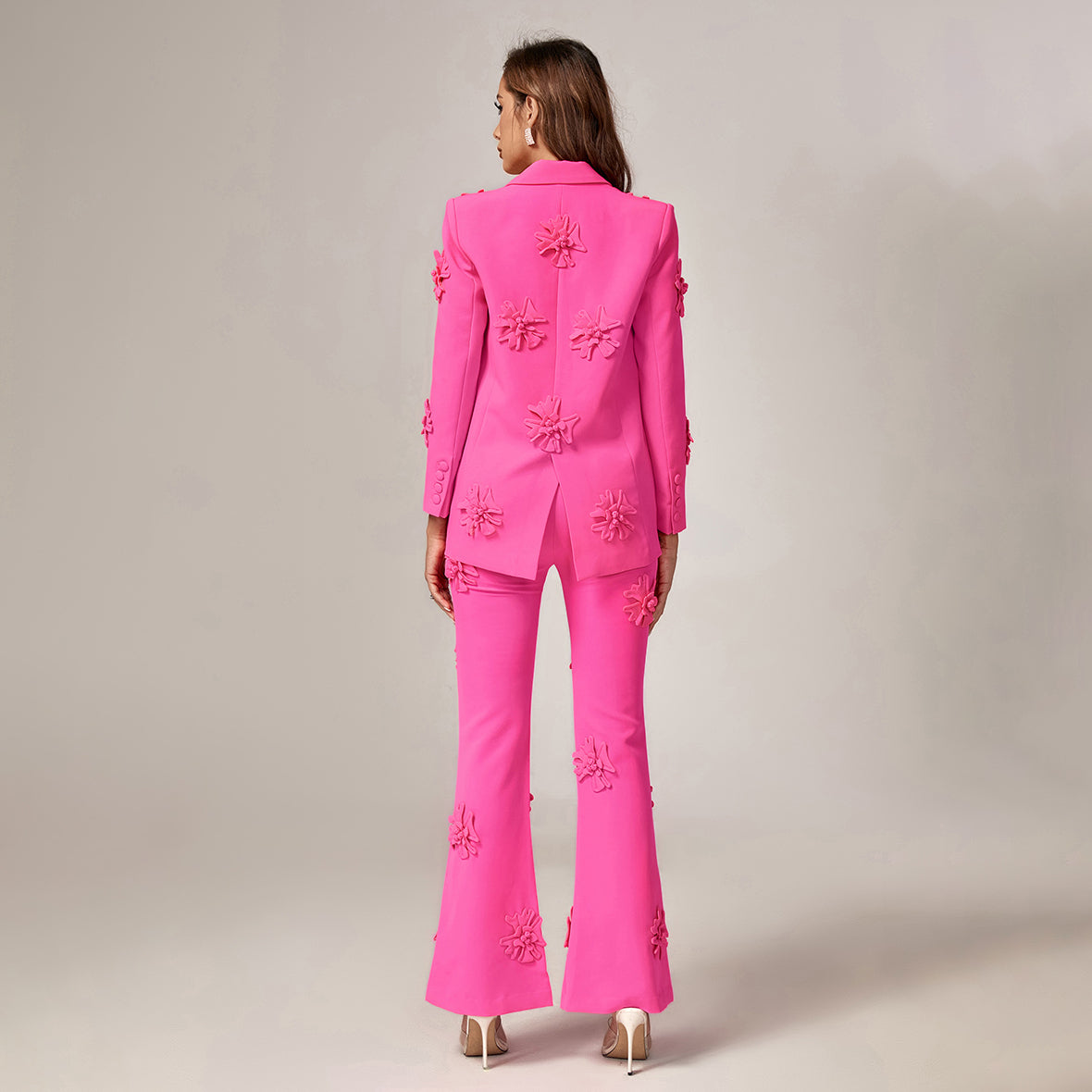 Pinks Floral Embroidery Pants / Blazer Set Wolddress