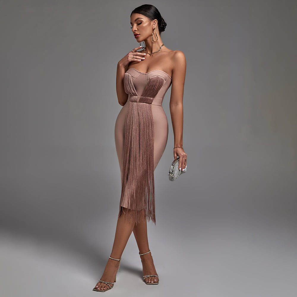 Women' Bandage Dress Strapless Sleeveless Tassels Over Knee - Lavender by Wolddress Birthday Party Women' Bandage Dress Strapless Sleeveless Tassels Over Knee - Lavender by Wolddress Birthday Party