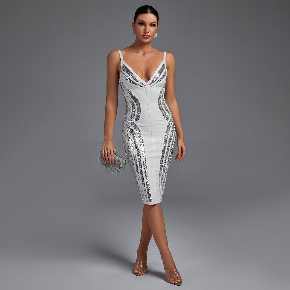 Strappy Striped Sequins Bandage Dress