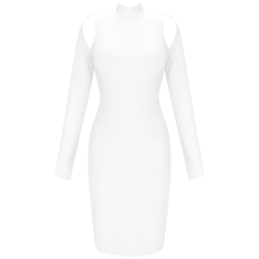 High Neck Long Sleeve Cut Out Over Knee Bandage Dress PP20009