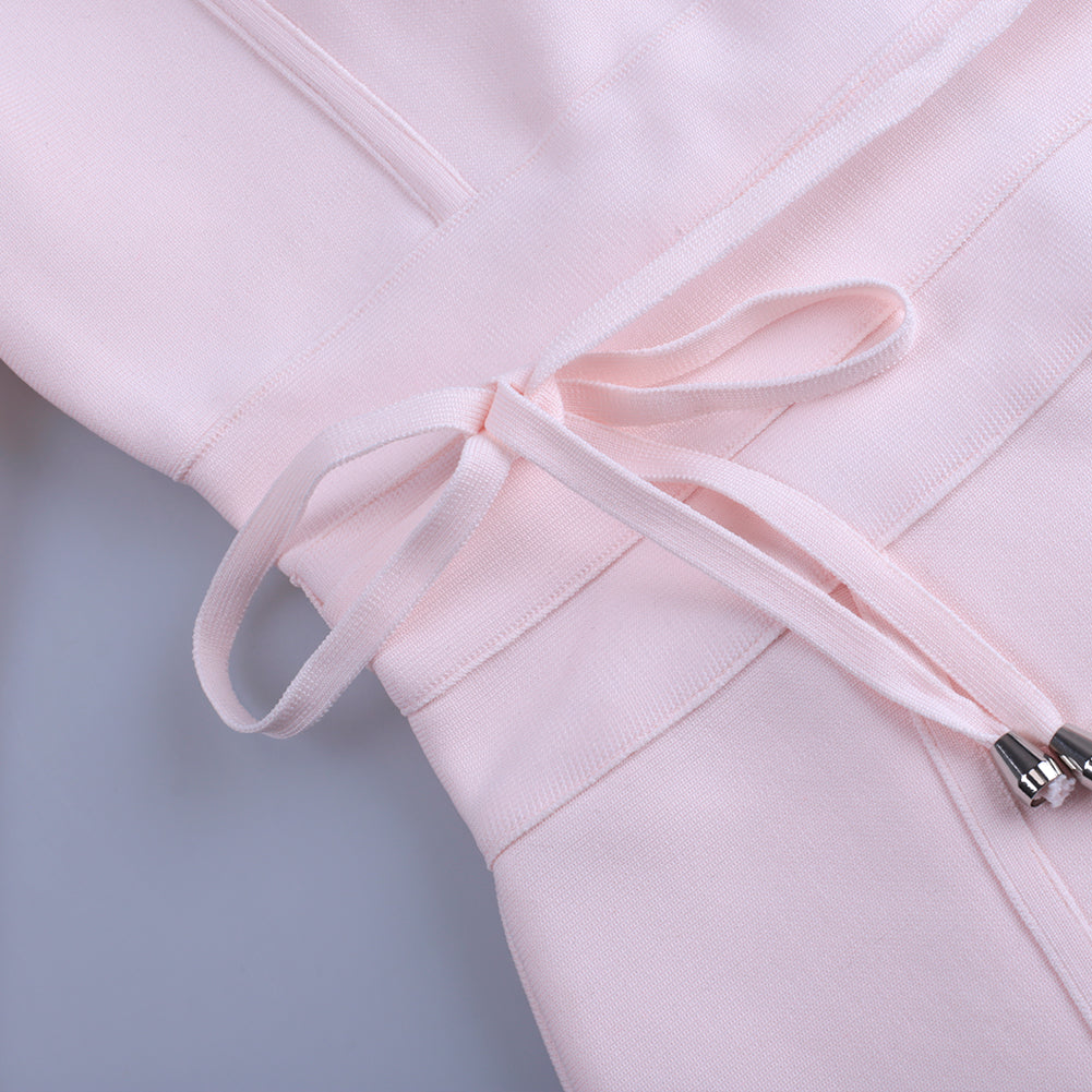 Round Neck Long Sleeve Tie Midi Bandage Dress PP21612
