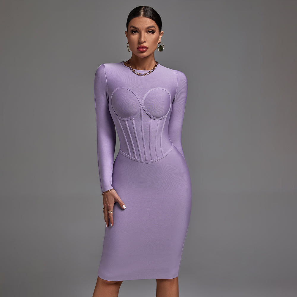 long sleeve midi bandage dress Purple Midi Bandage Cocktail Dress Backless Size by Wolddress Birthday Party