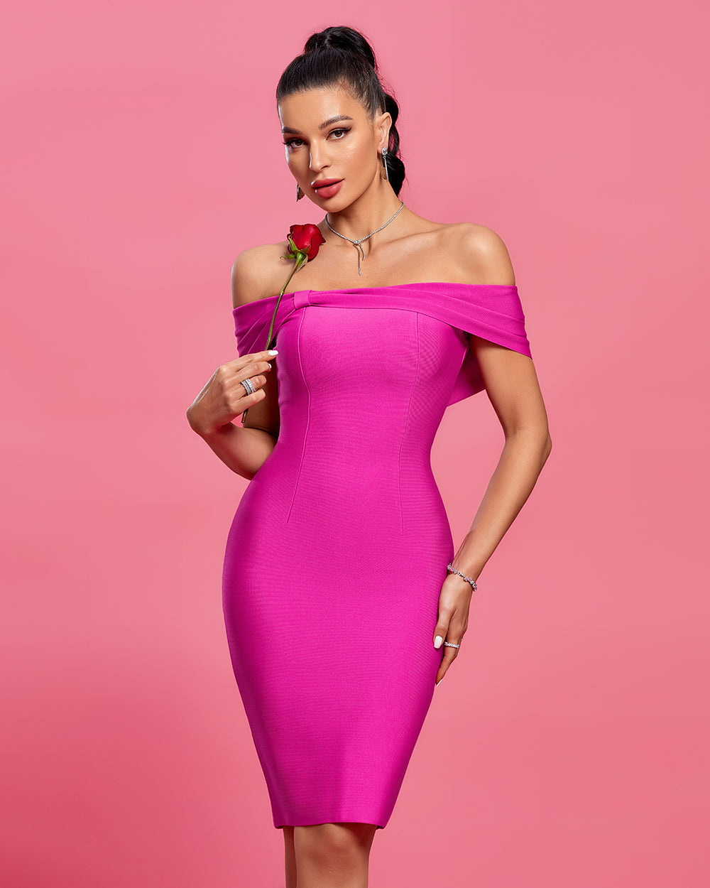 Women' Off Shoulder Bandage DressBackless Midi Party Dress by Wolddress Evening Glam Women' Off Shoulder Bandage DressBackless Midi Party Dress by Wolddress Evening Glam