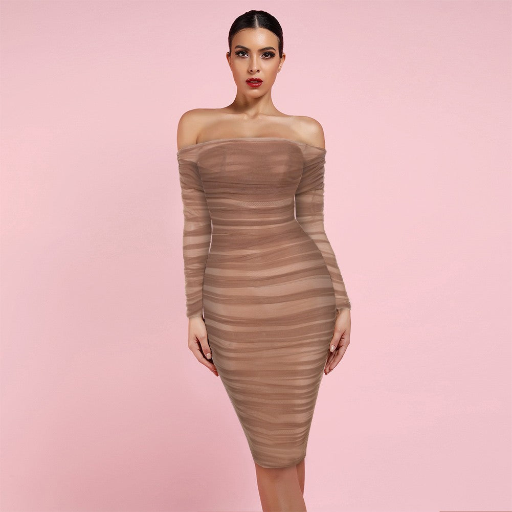 Off Shoulder Long Sleeve Ruched Mini Bodycon Dress FSP19054 4 in wolddress