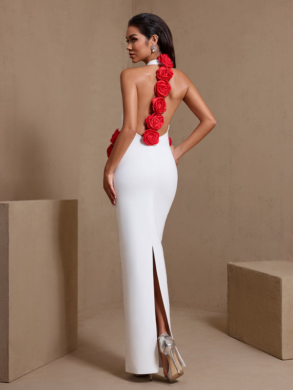 Open Back Flowers Bandage Maxi Dress