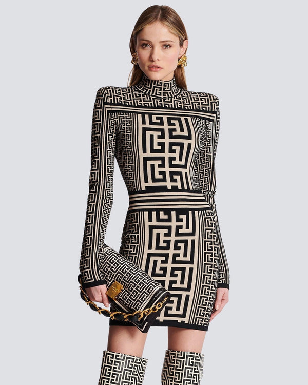 High Neck Jacquard Mini Bodycon Dress HT3048