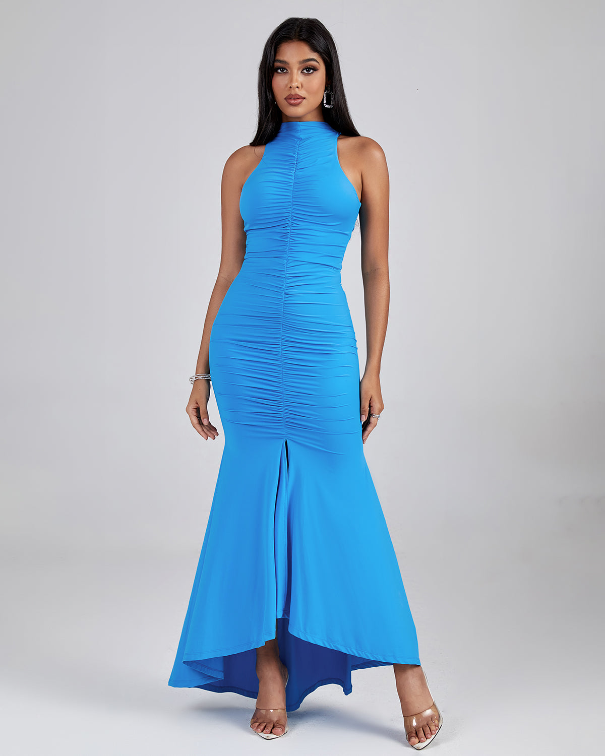 Turtleneck Ruched Maxi Bodycon Dress