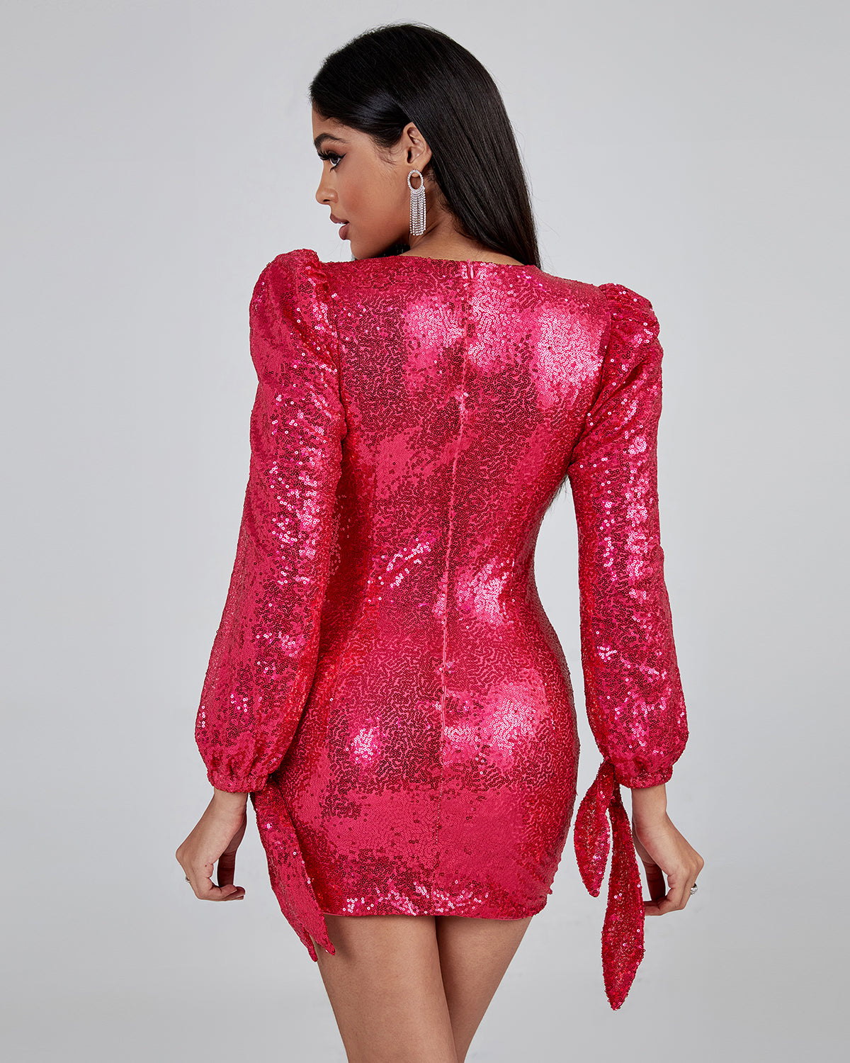 V Neck Sparkle Sequin Mini Dress YTY081505 | Wolddress