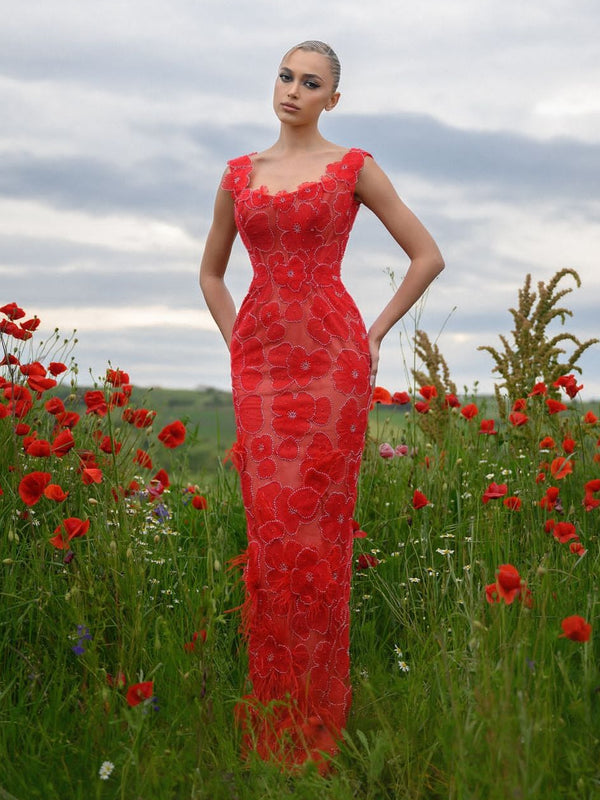 Floral Embroidered Bodycon Maxi Dress