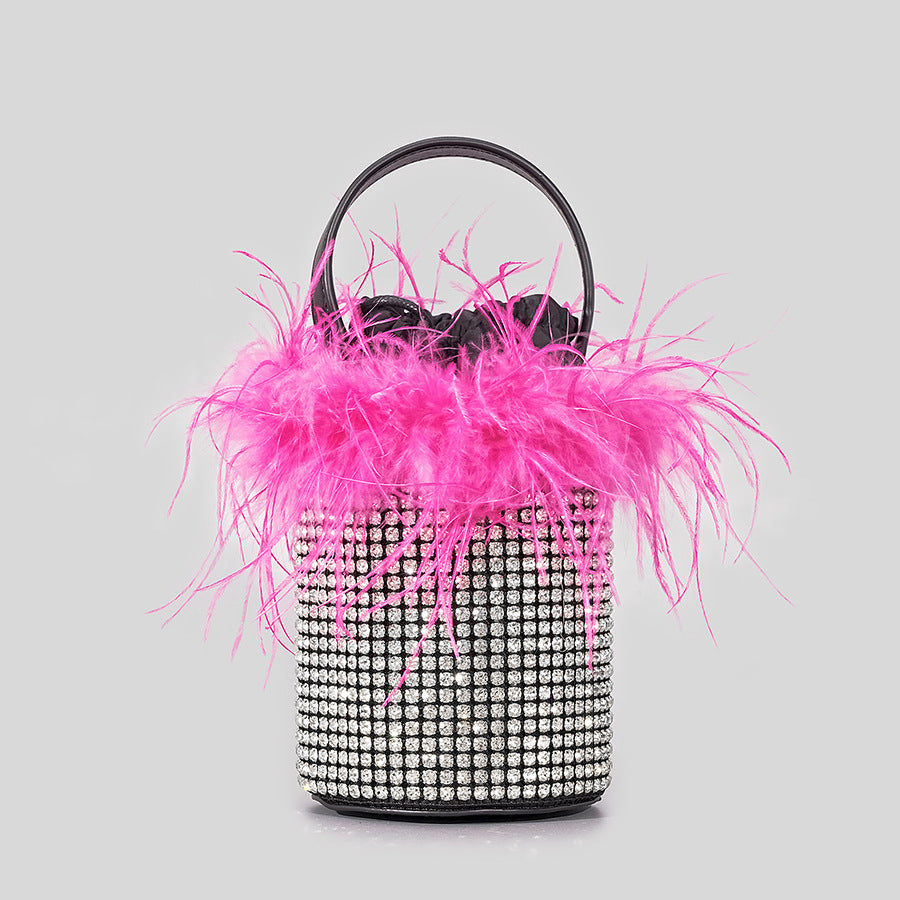 Feather Diamond Banquet Tote Bucket Bag