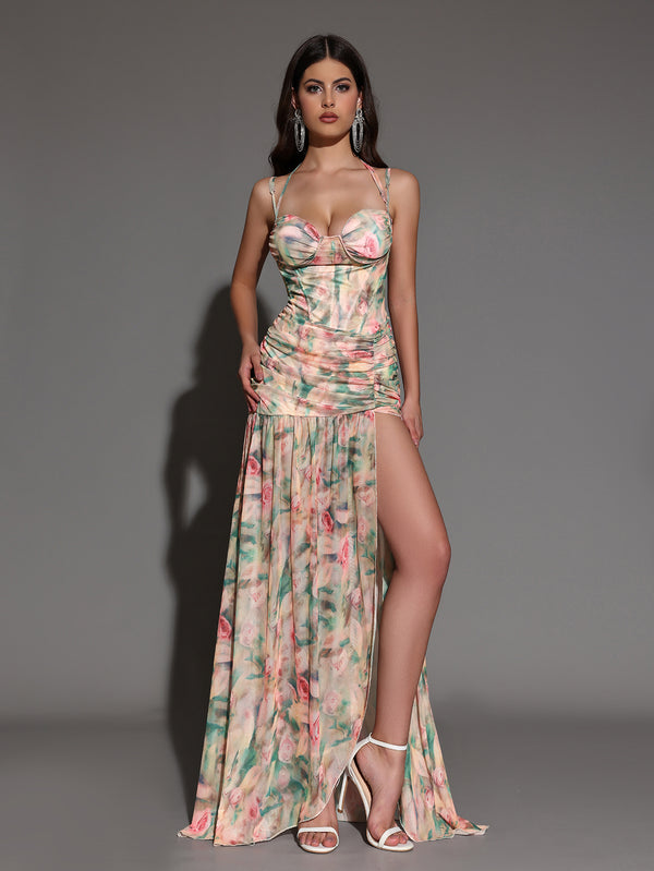 Floral Print Slit Holiday Dress