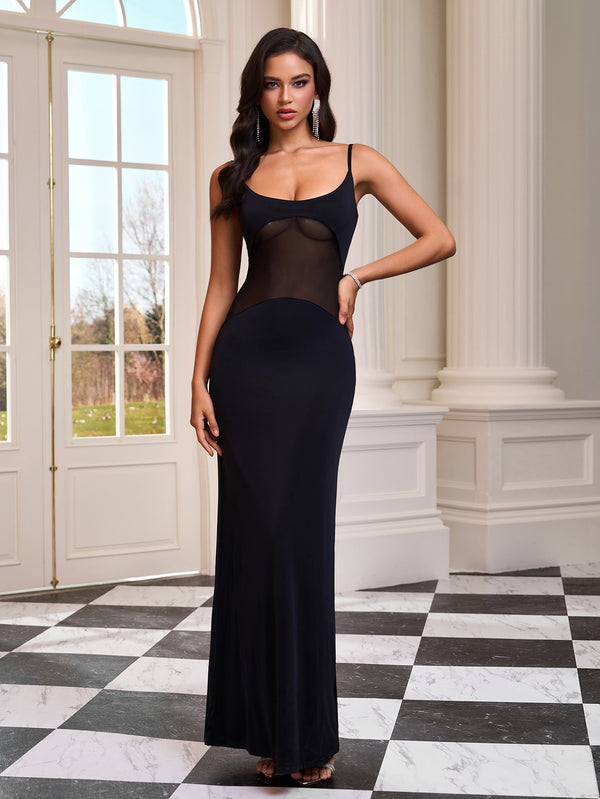 Low-cut See Through Strap Maxi Dress