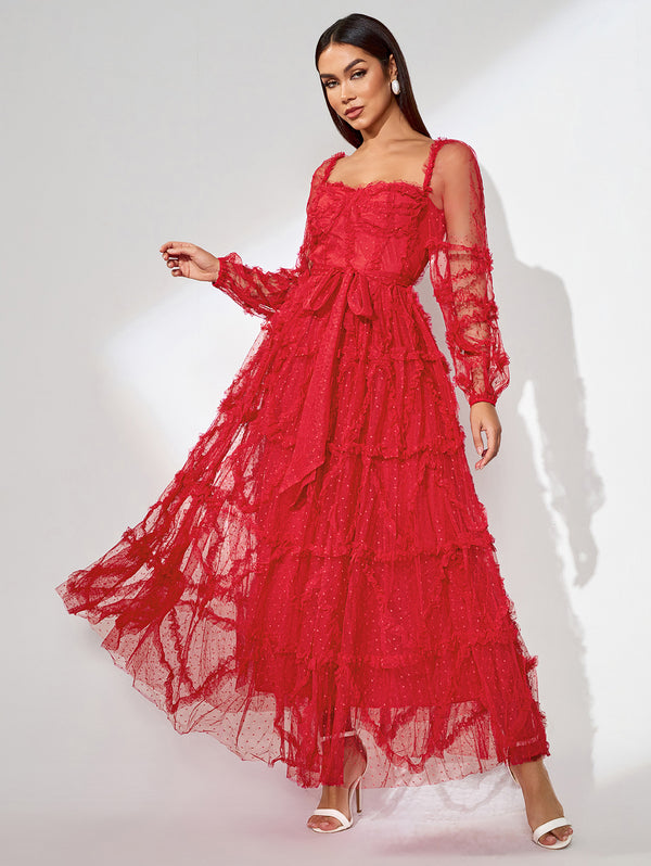 Polka Dots Mesh Maxi Dress