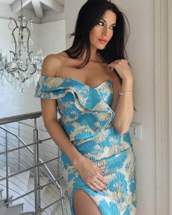 One Shoulder Sleeveless Frill Midi Bodycon Dress