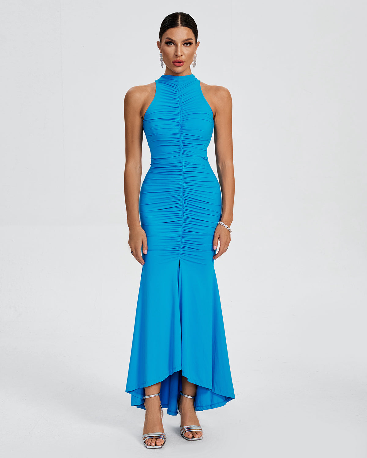 Women Turtleneck Ruched Maxi Bodycon Dress by Wolddress Resort Wear